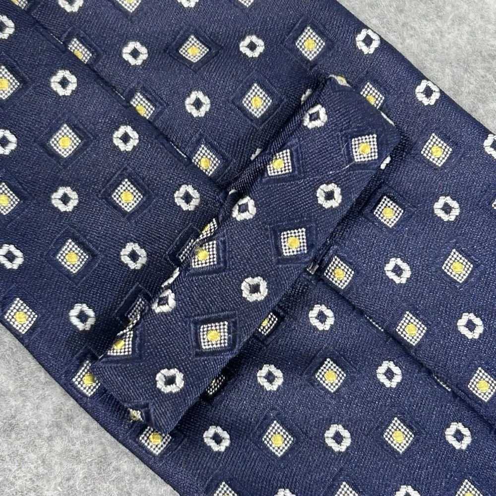 Cremieux Collection Hand Made Blue on Light Blue W Yellow Geometric Silk Tie